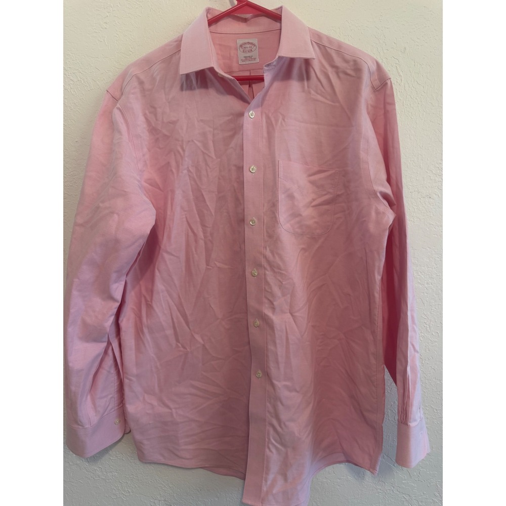 Brooks Brothers Regular Fit Non-Iron Supima Cotton Pink Dress Shirt 15.5-33